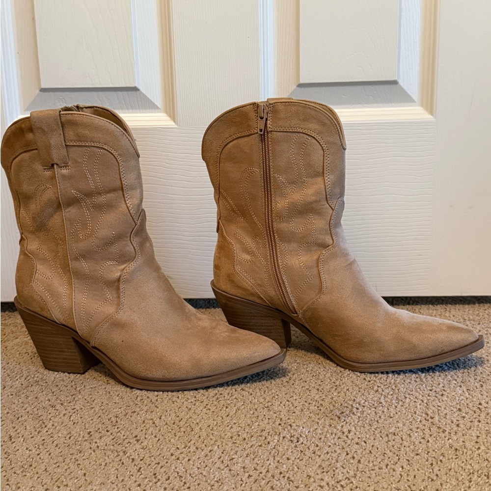 Target Tan Suede Western mid-calf Booties